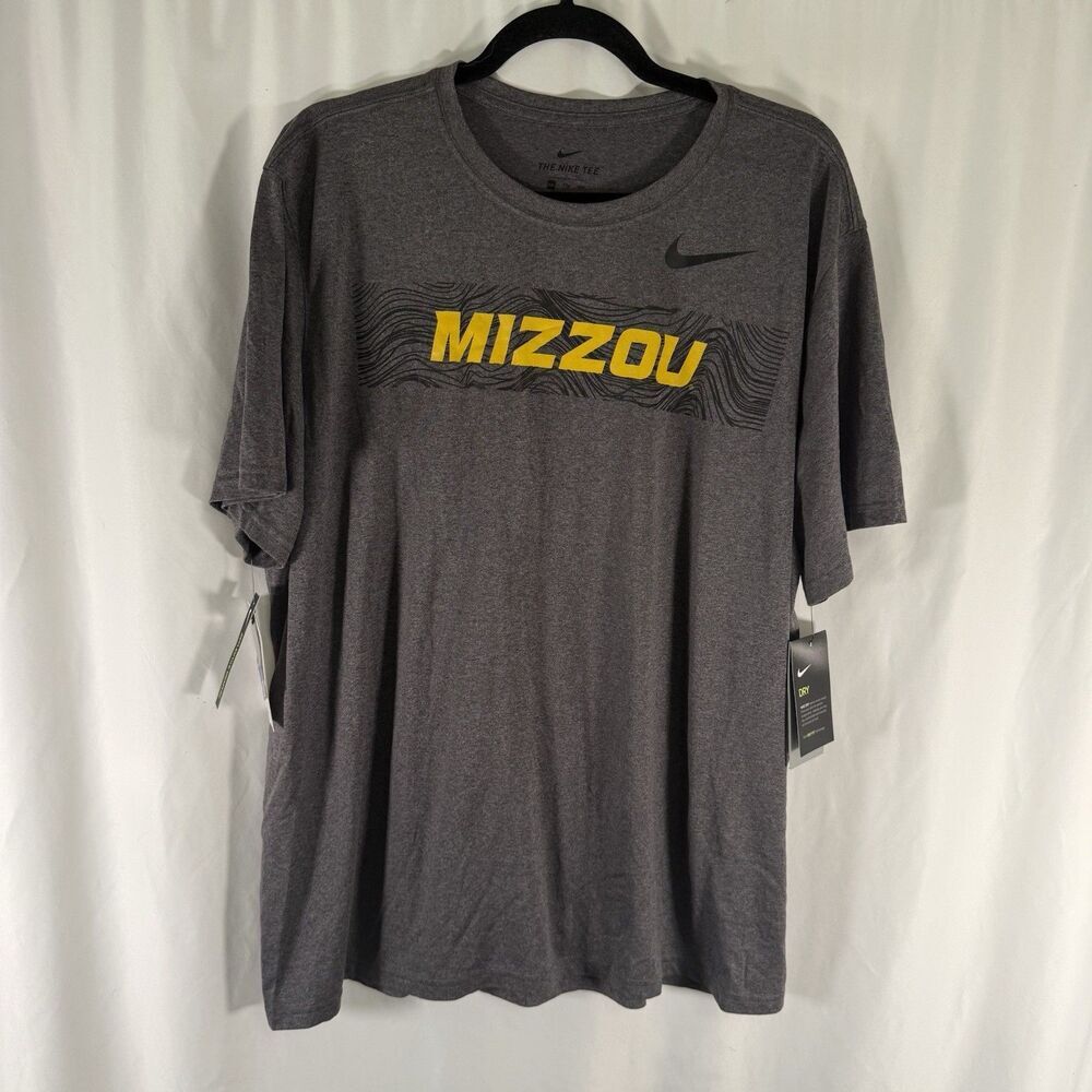 New Mizzou Tigers Nike Shirt Men's XXL Grey Short Sleeve Dri Fit Pullover